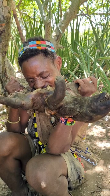 We, the Hadzabe, eat our food fully until it is completely finished.